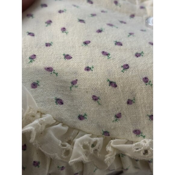 Vintage 80s Purple Roses Flannel Long Sleeve Cottagecore Prairie Nightgown Large - Picture 15 of 15